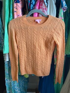 Lilly Pulitzer Orange 100% Cashmere Cable Knit Crewneck Sweater
